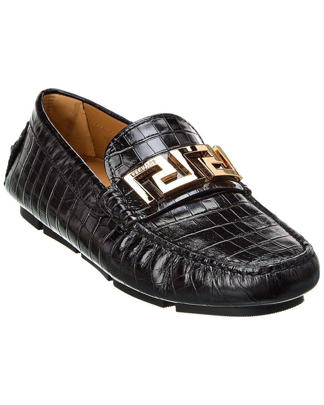 Versace Greca Croc-embossed Leather Loafer in Black for Men | Lyst