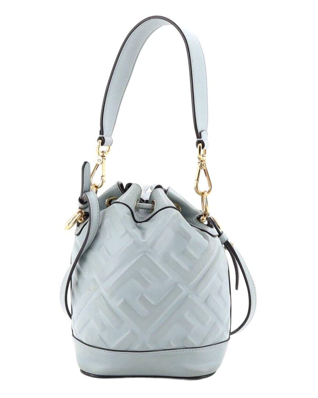 Fendi White Zucca Embossed Leather Mon Tresor Bucket Bag Mini (Authentic Pre-Loved)
