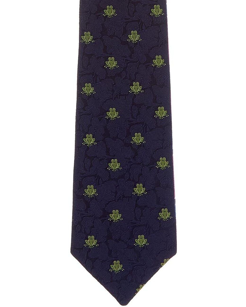 Canali Blue Frogs/ & Stripes Reversible Silk Tie for men