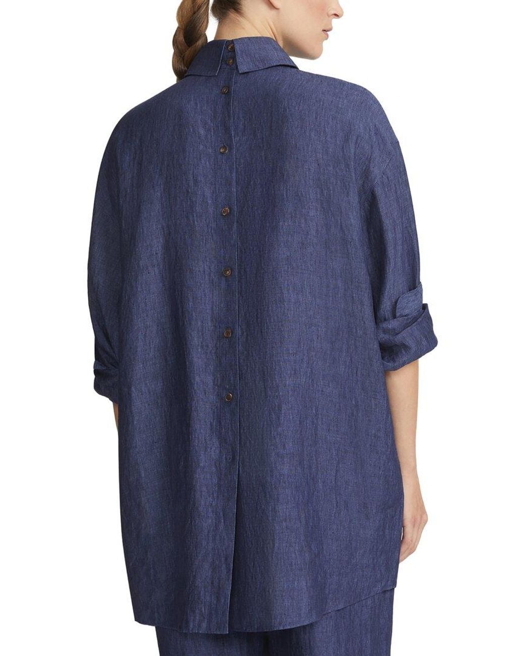 Lafayette 148 New York Blue The Portrait Linen Shirt