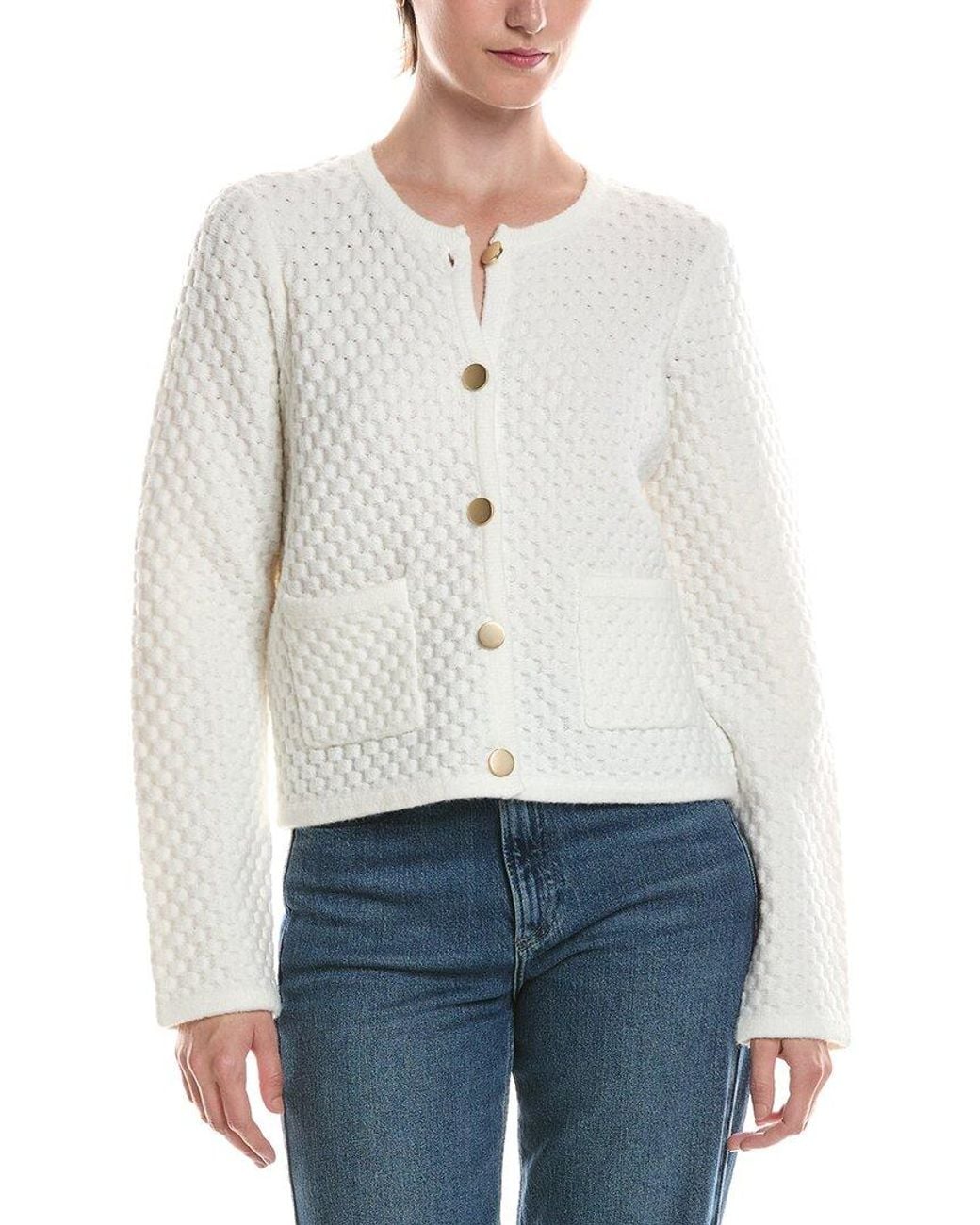 Michael Stars White Cera Honeycomb Stitch Cardigan