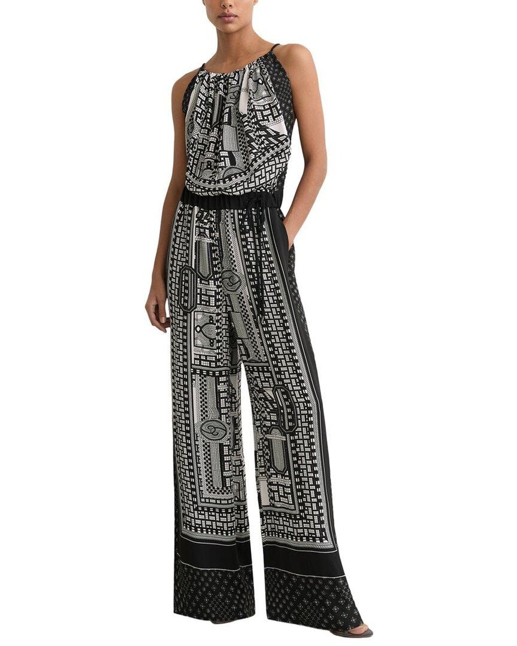 Reiss Multicolor Inara Scarf Print Wide Leg Jumpsuit