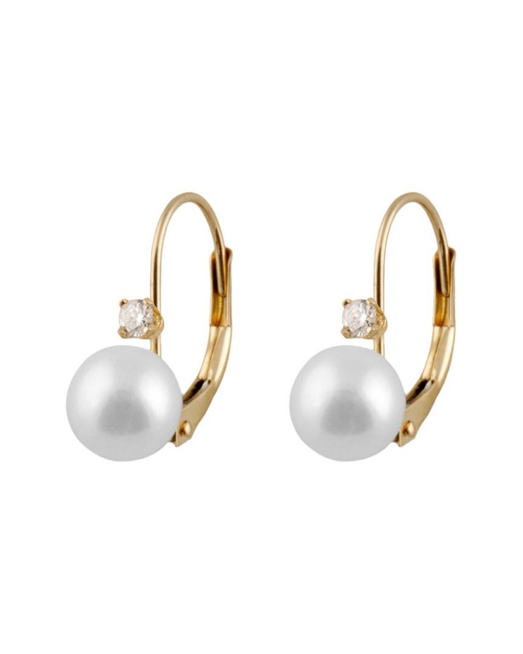 Splendid Metallic 14k 0.05 Ct. Tw. Diamond & 7-7.5mm Akoya Pearl Drop Earrings