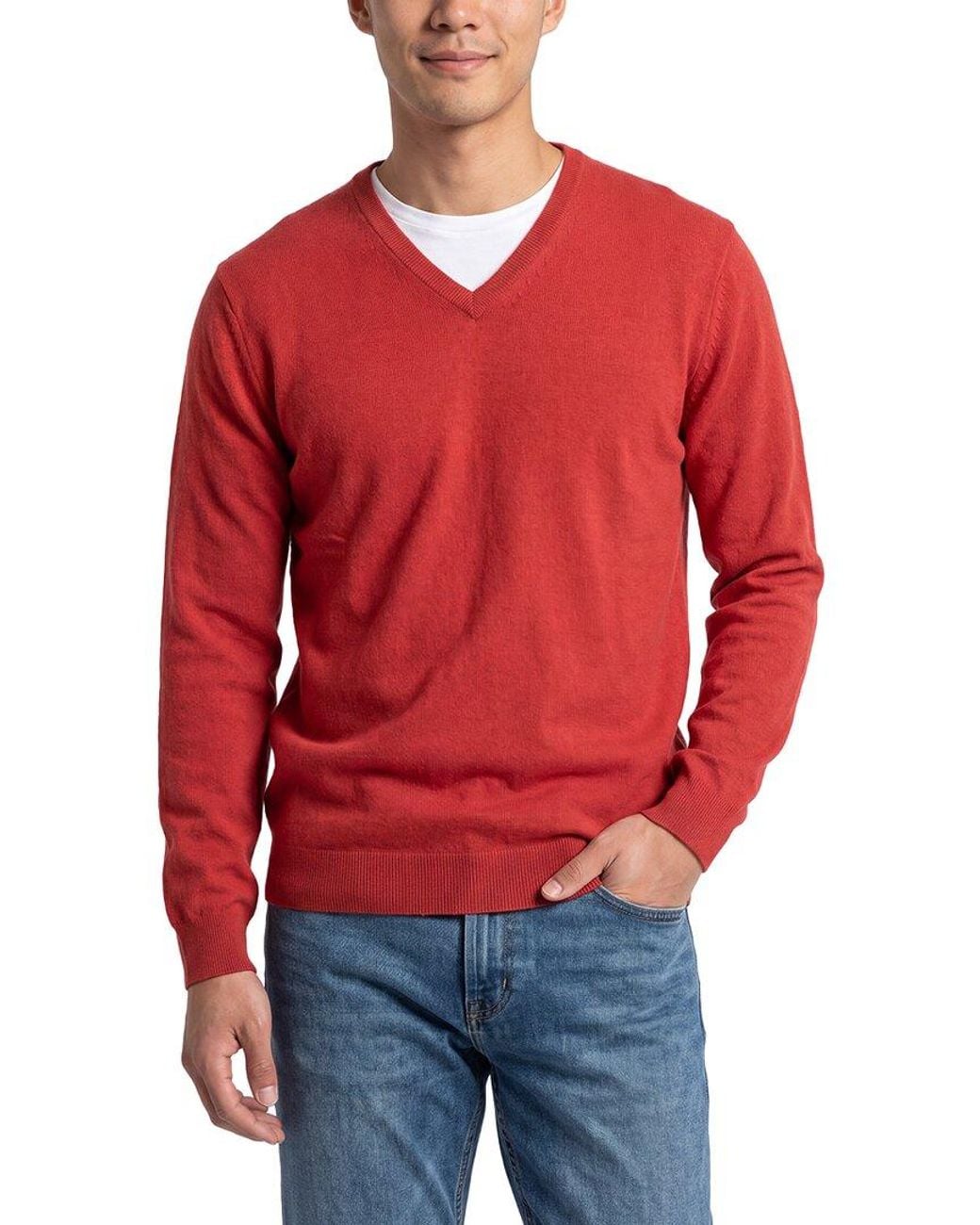 N.Peal Cashmere Red Burlington Cashmere V-Neck Sweater for men