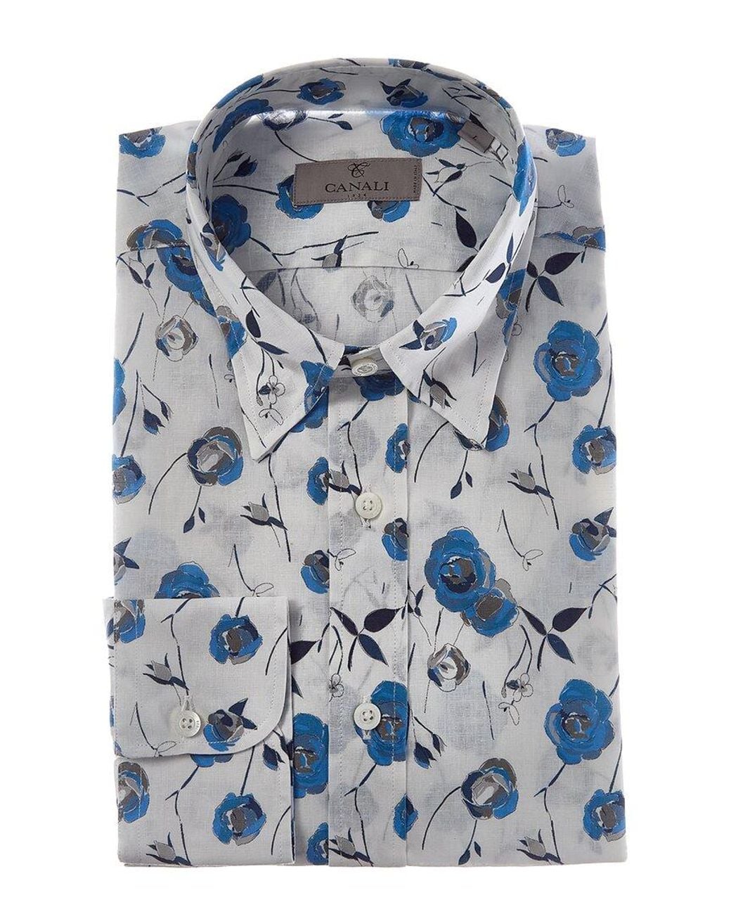 Canali Blue Linen-Blend Dress Shirt for men