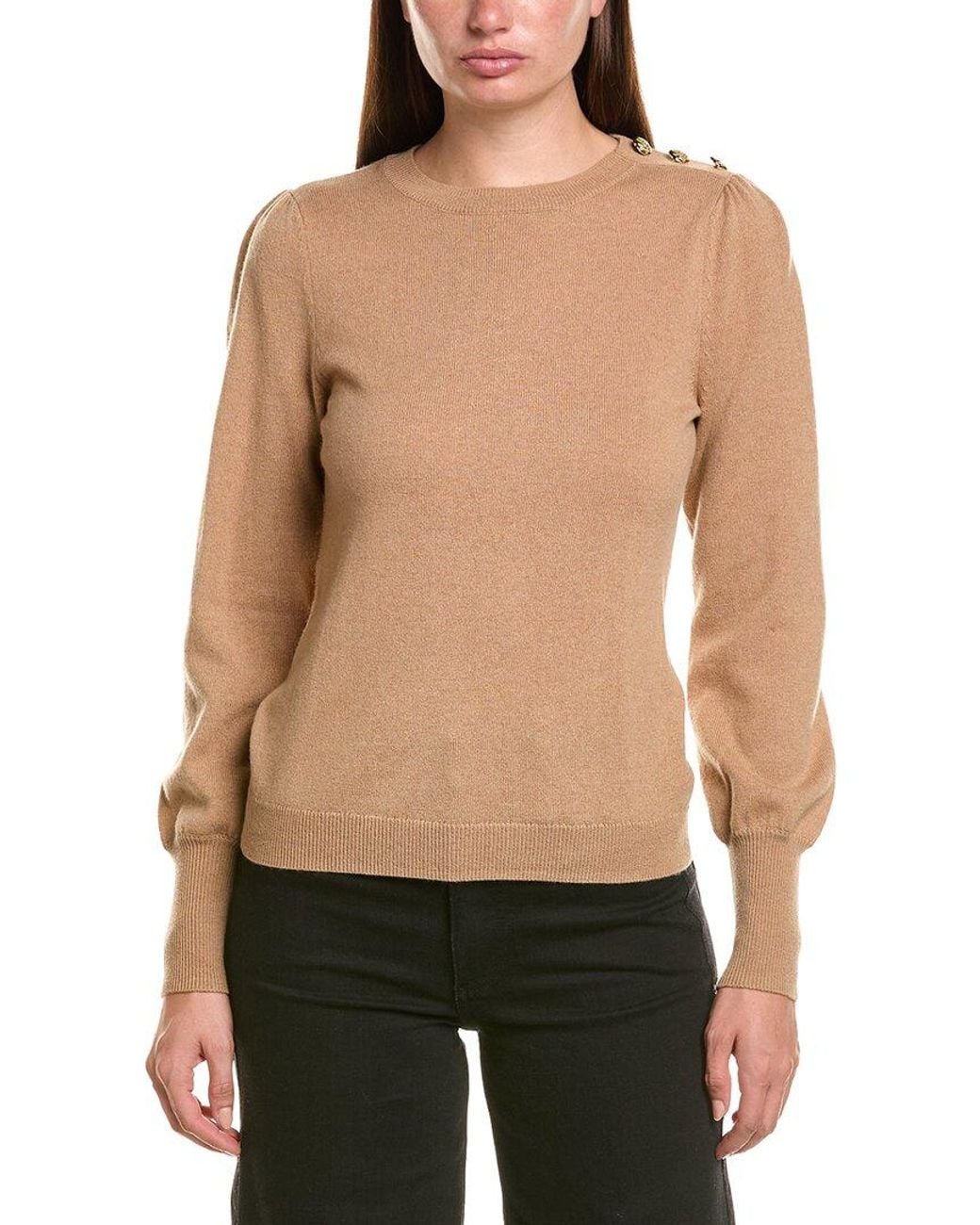 Bruno Magli Black Button Shoulder Wool & Cashmere-Blend Sweater