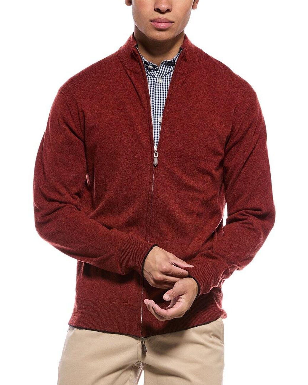 N.Peal Cashmere Red Knightsbridge Cashmere Full Zip Sweater for men