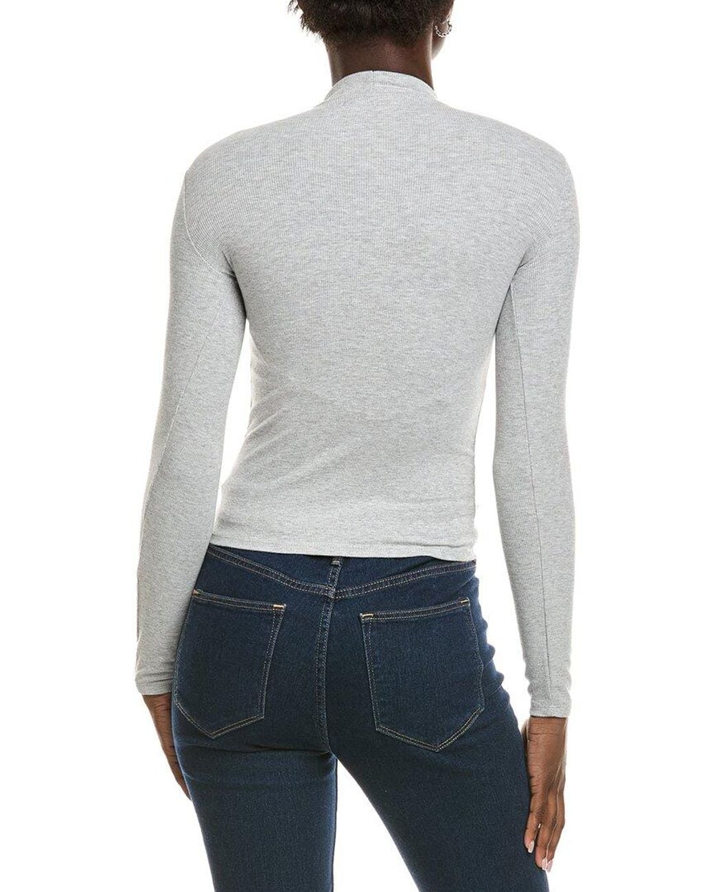 PERFECTWHITETEE Gray Mock Neck Rib T-Shirt