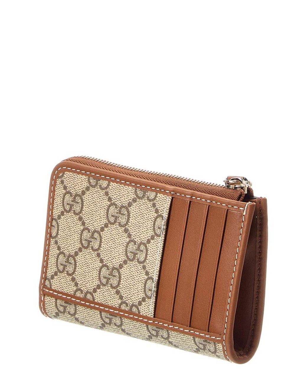 Gucci Brown Gg Supreme Canvas & Leather Card Case