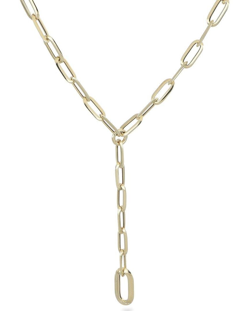 Italian Gold Metallic 14K Paperclip Lariat Necklace