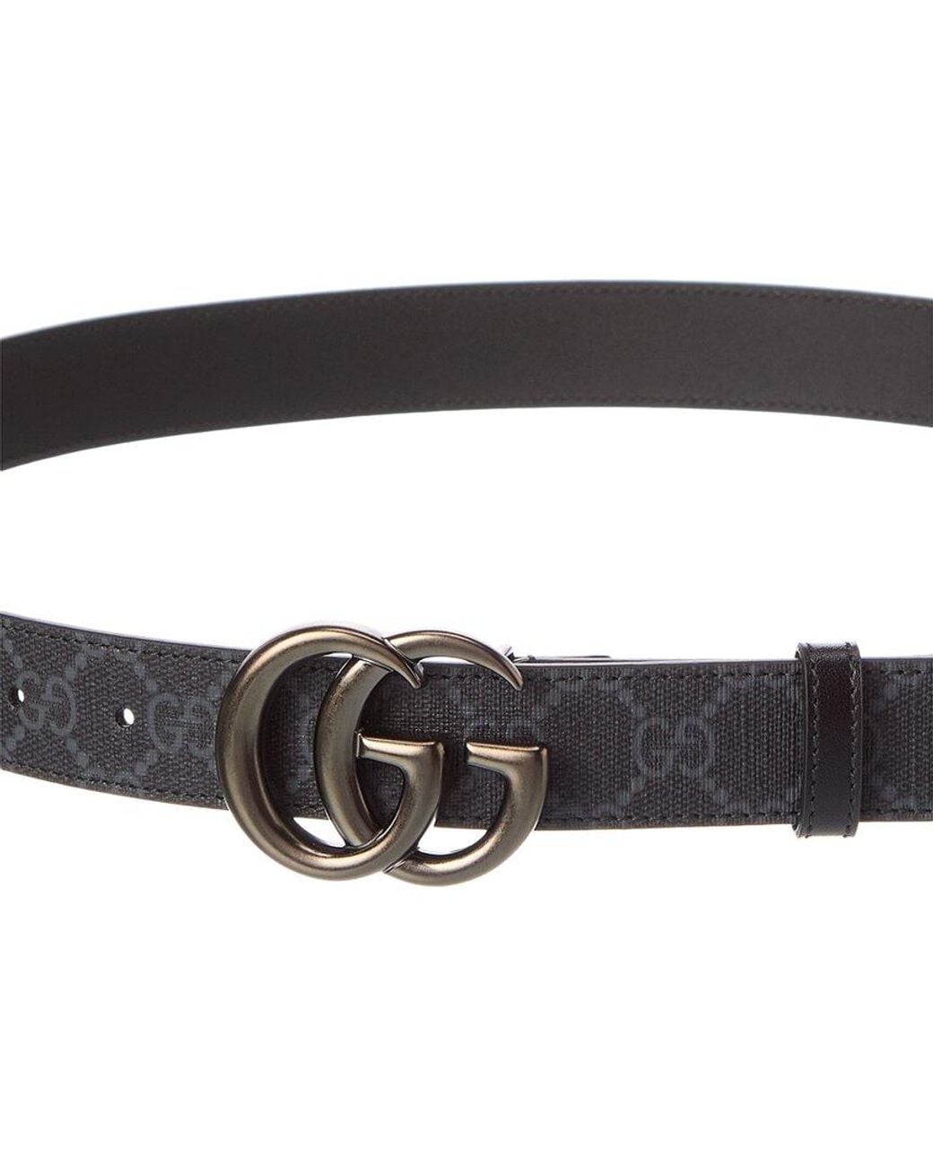 Gucci Black Gg Marmont Thin Gg Supreme Canvas & Leather Belt for men
