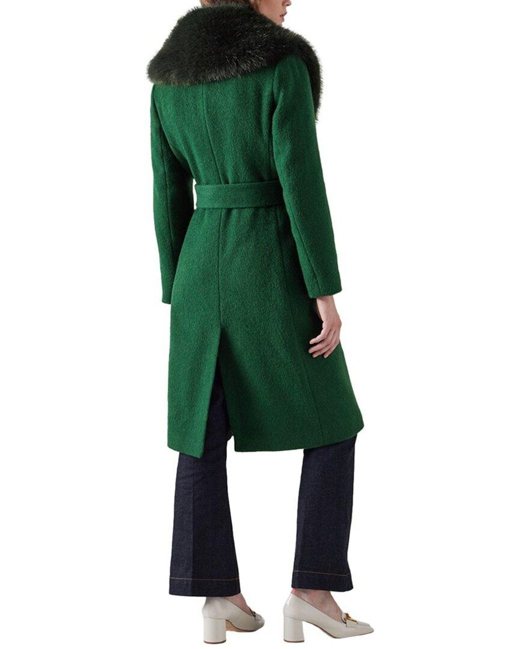 LK Bennett Wool-Blend Coat with Faux Fur Collar in Green Lyst UK