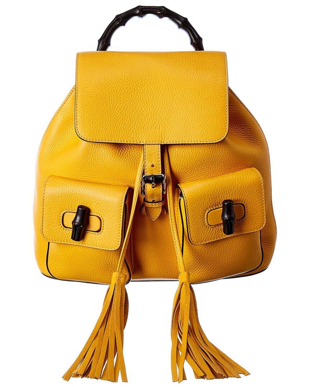 Gucci Yellow Leather Bamboo Tassel Backpack Lyst