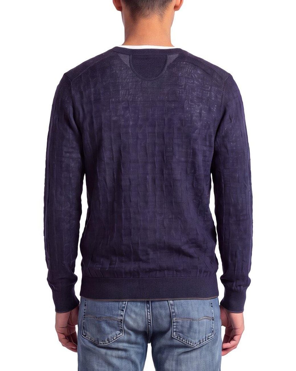 Raffi Blue Jacquard Wool-Blend V-Neck Sweater for men