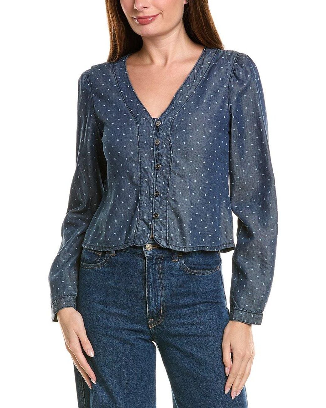 Vintage Havana Blue Cropped Button Front Top