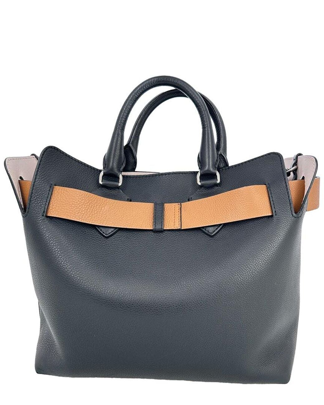 Burberry Blue Black Leather Medium Marais Belt Tote