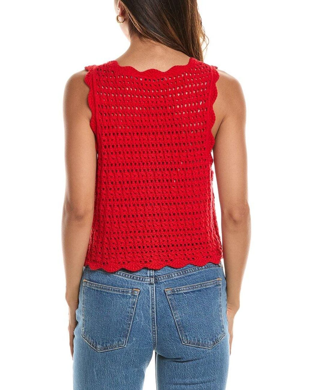 Alice + Olivia Red Amity Pointelle Tank
