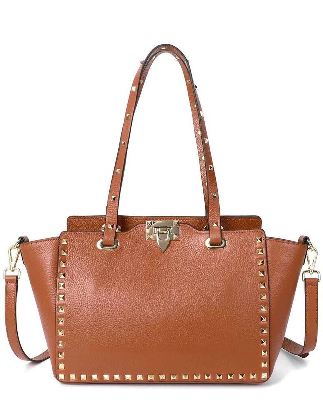 Tiffany & Fred Paris Brown Studded Grained Leather Tote