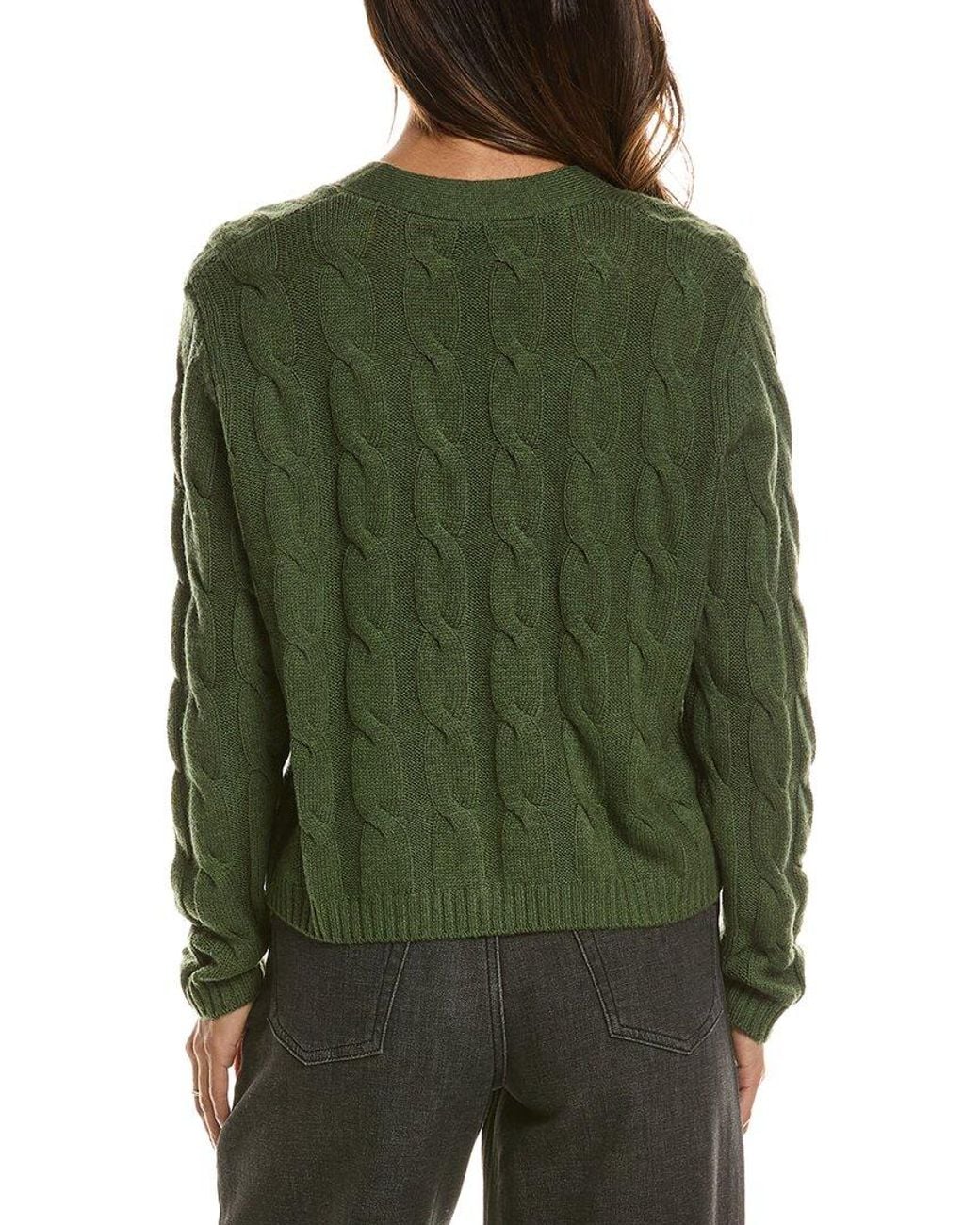 Forte Green Cable V-Neck Wool & Cashmere-Blend Cardigan