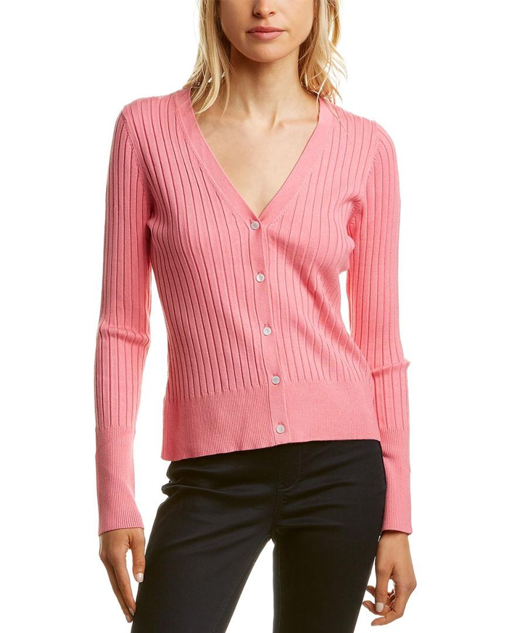 525 America Fitted Rib Cardigan in Pink Lyst