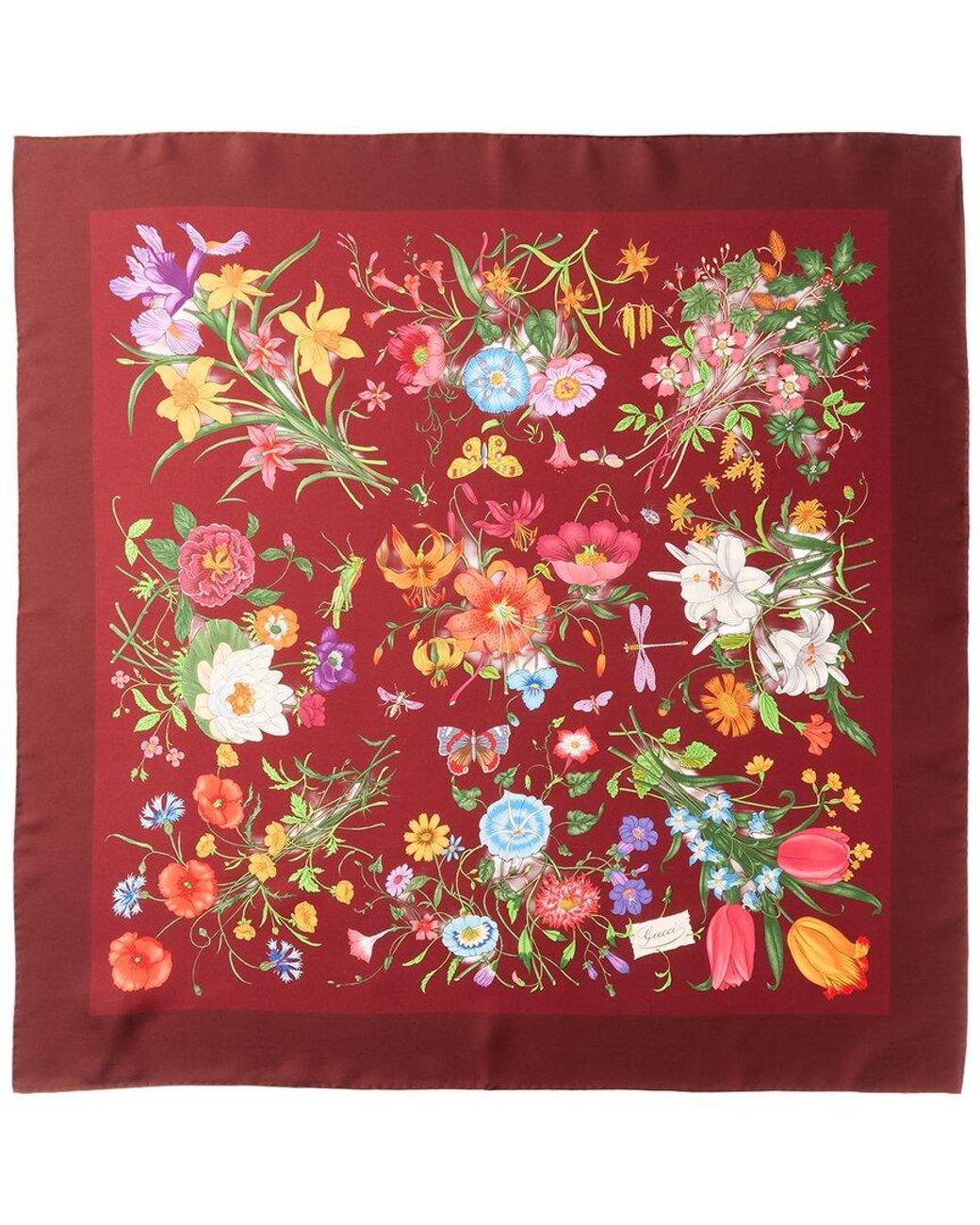 Gucci Red Printed Flora Silk Twill Carré