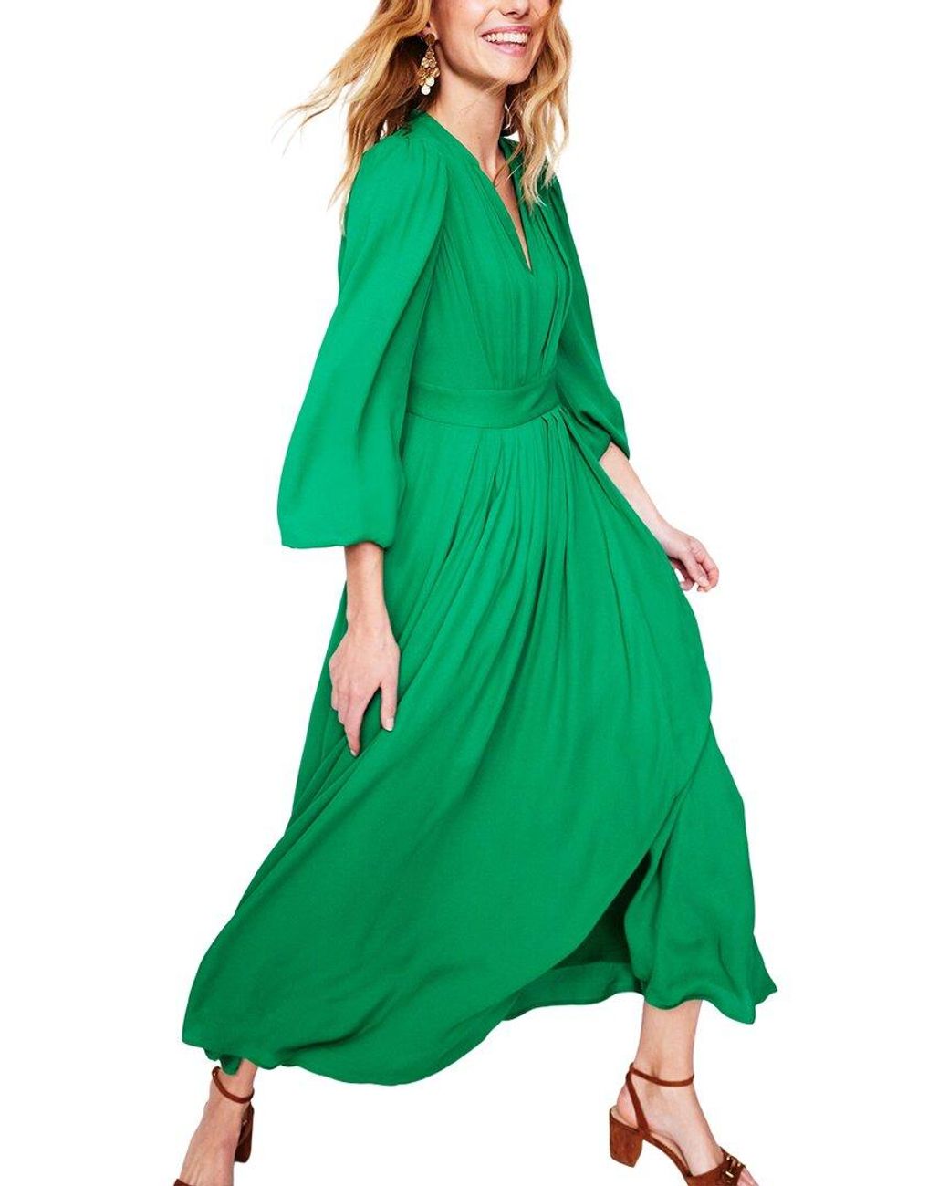 Boden Green Pleat Blouson Dress