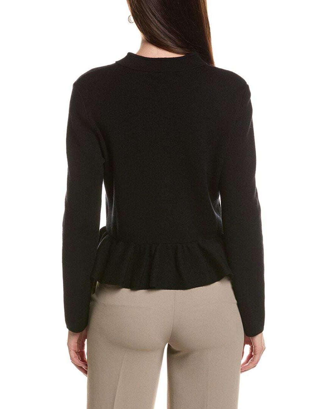 Bruno Magli Black Merino Wool Peplum Sweater Jacket