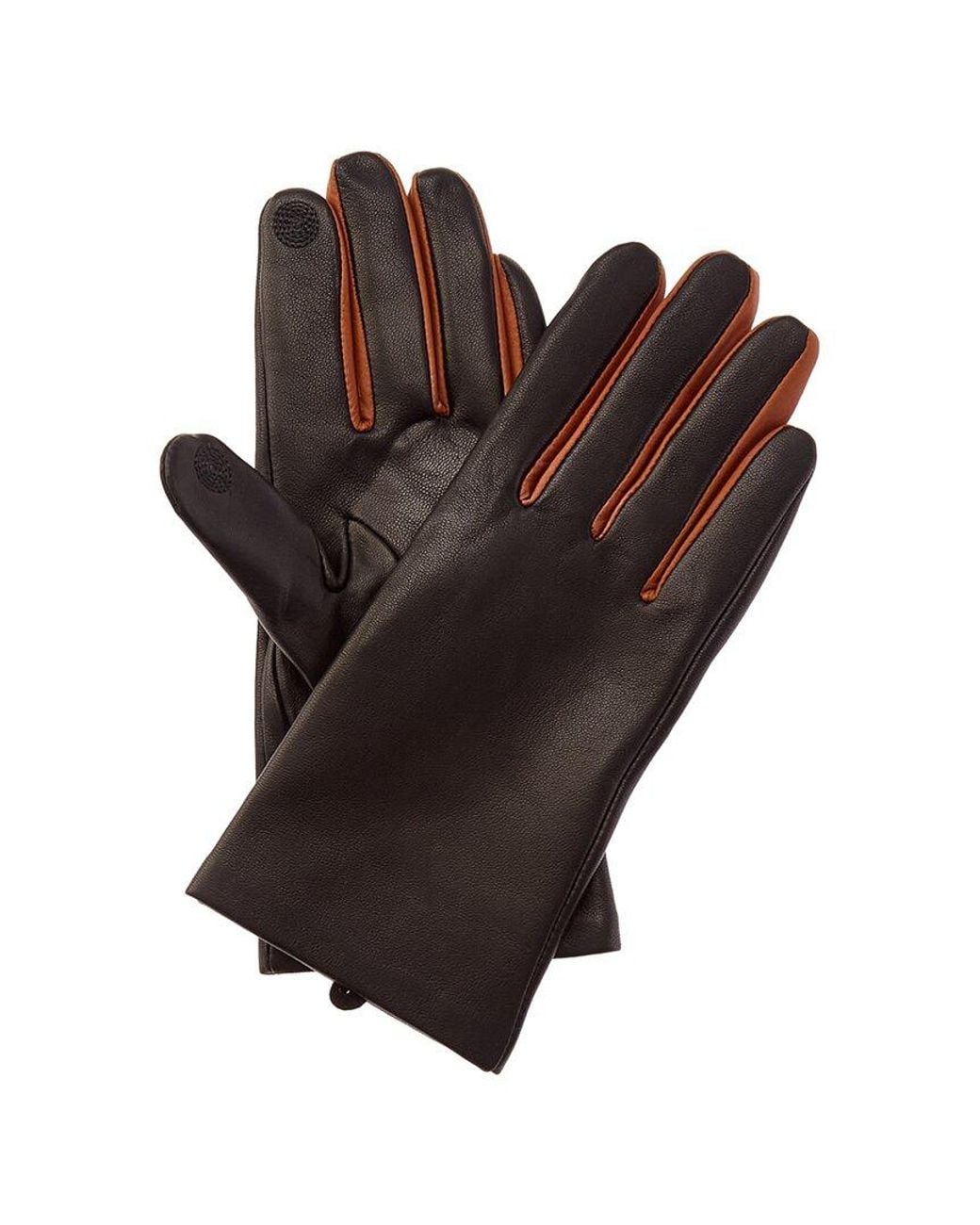 Bruno Magli Brown 2-Tone Cashmere-Lined Leather Gloves