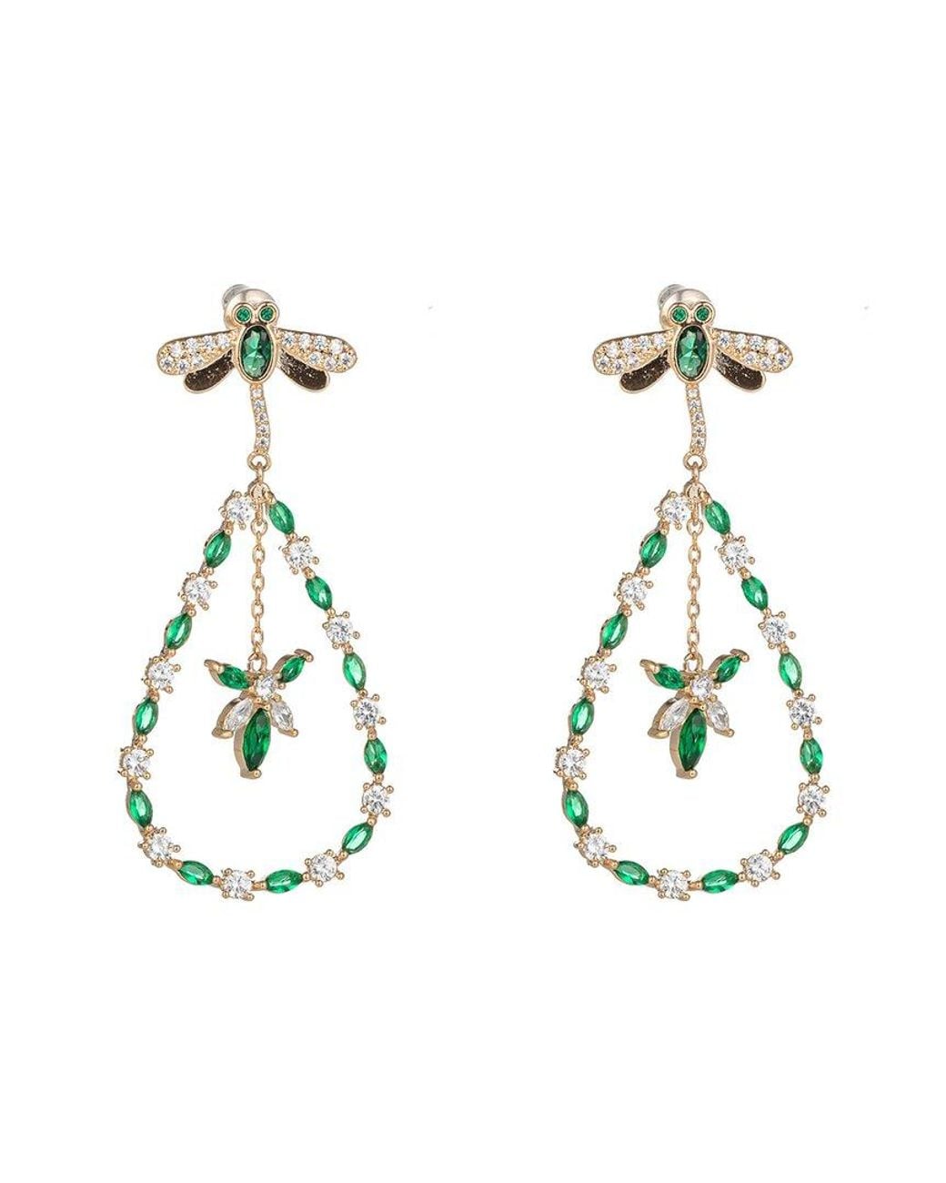 Eye Candy LA Metallic Luxe Collection Cz Green Bee Drop Earrings