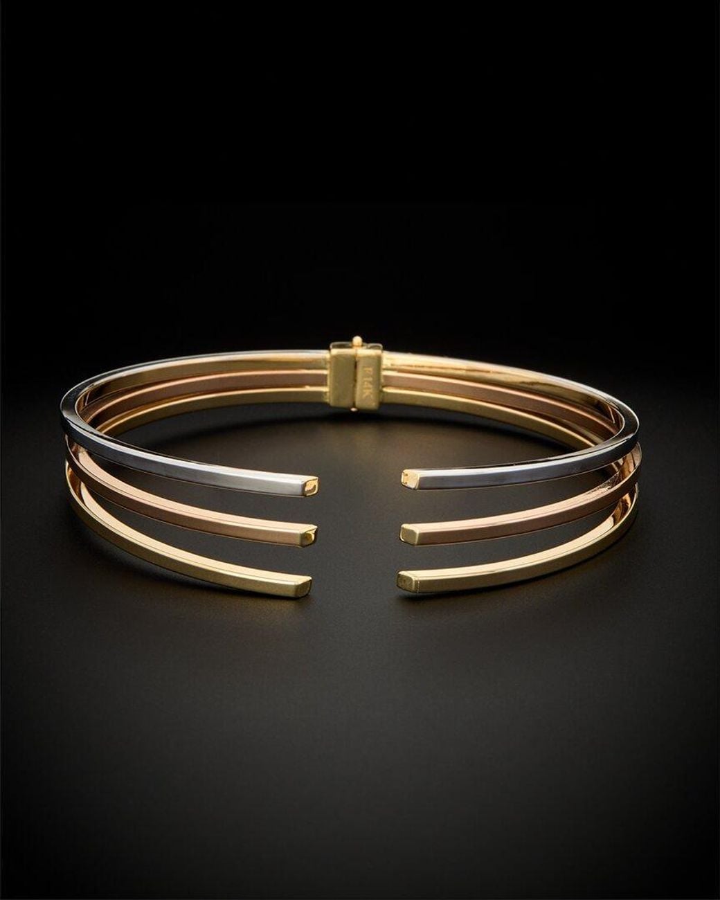 Italian Gold Black 14k Italian Tri-tone Gold Hinge Cuff Bracelet