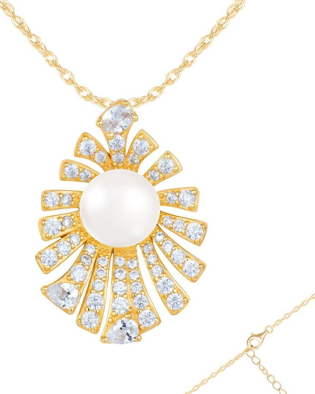 Splendid Metallic 10Mm Pearl Cz Plated Pendant