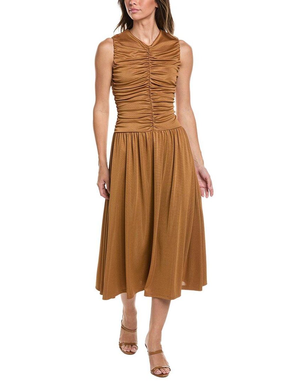 Kenneth Cole Brown Drawstring A-line Midi Dress