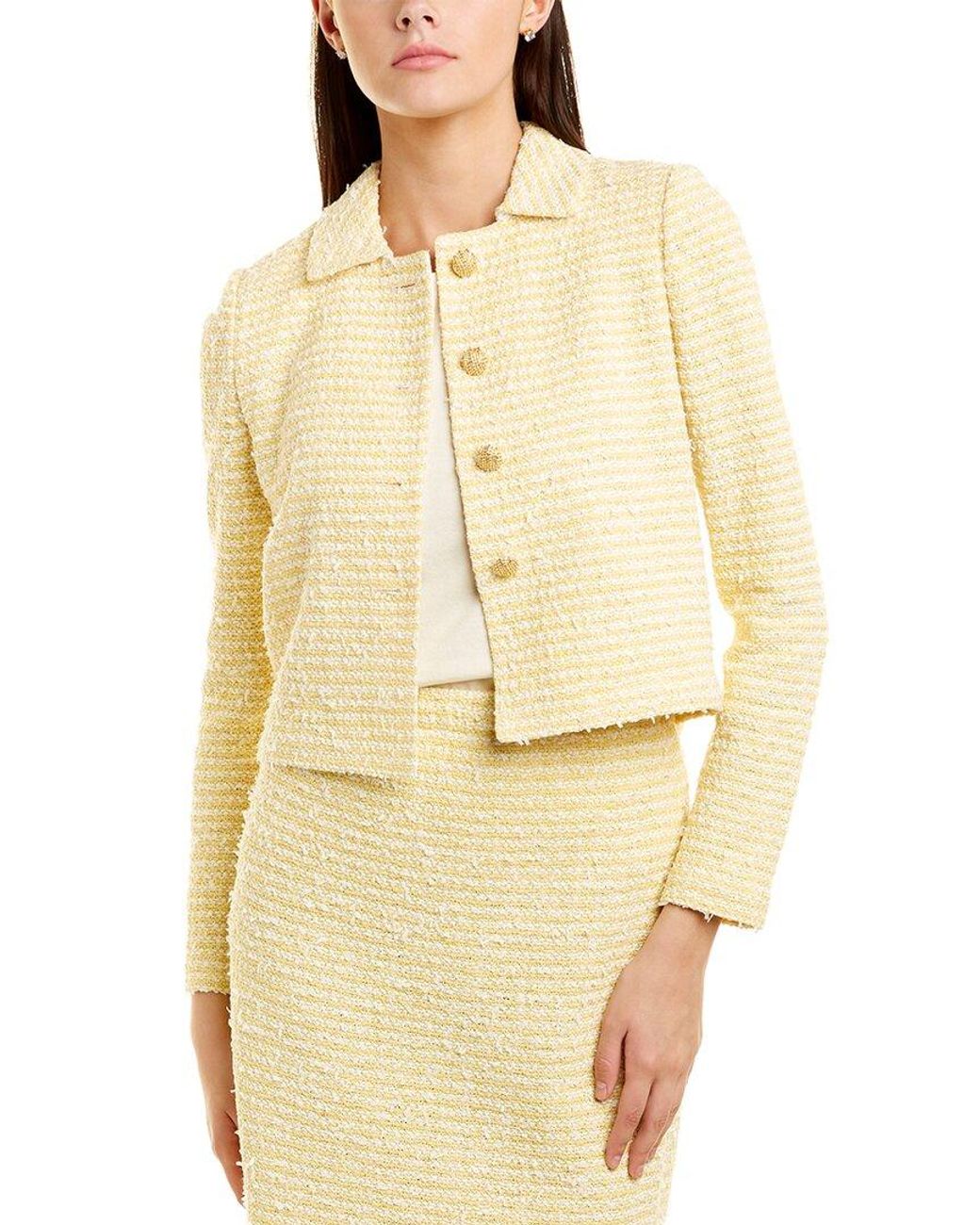 Yellow & Multicolor Wool Blend Tweed Jacket and Dress Set