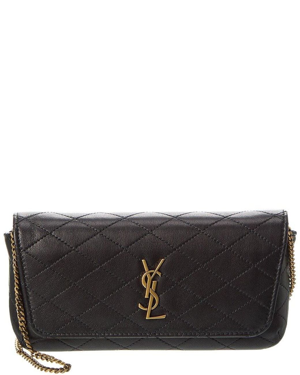 Saint Laurent Black Gaby Chain Quilted Leather Phone Holder