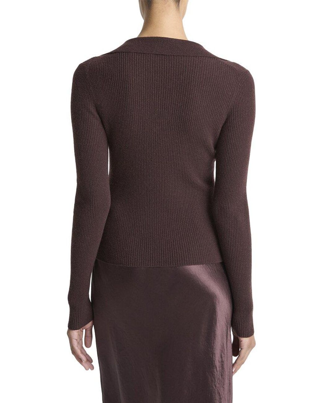 Vince Purple Ribbed Button Loop Cashmere & Silk-Blend Polo Shirt