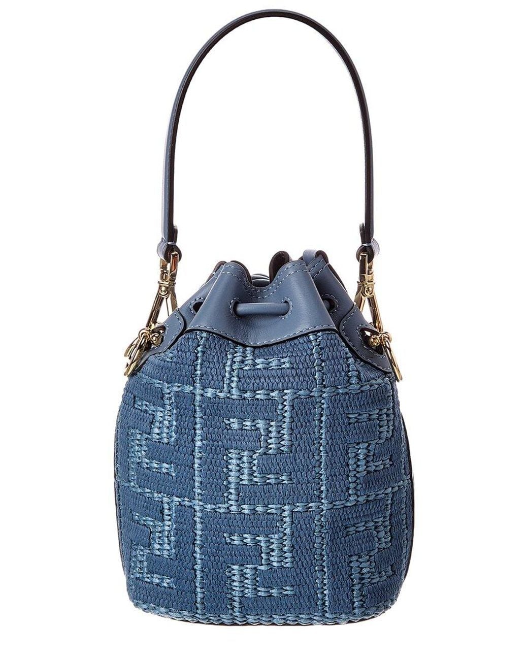 Fendi Blue Mon Tresor Mini Leather-Trim Bucket Bag