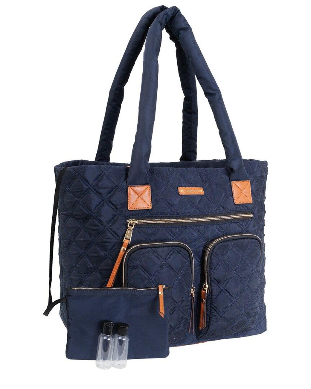 Joan & David Diamond Quilted Nylon Tote in Blue Lyst