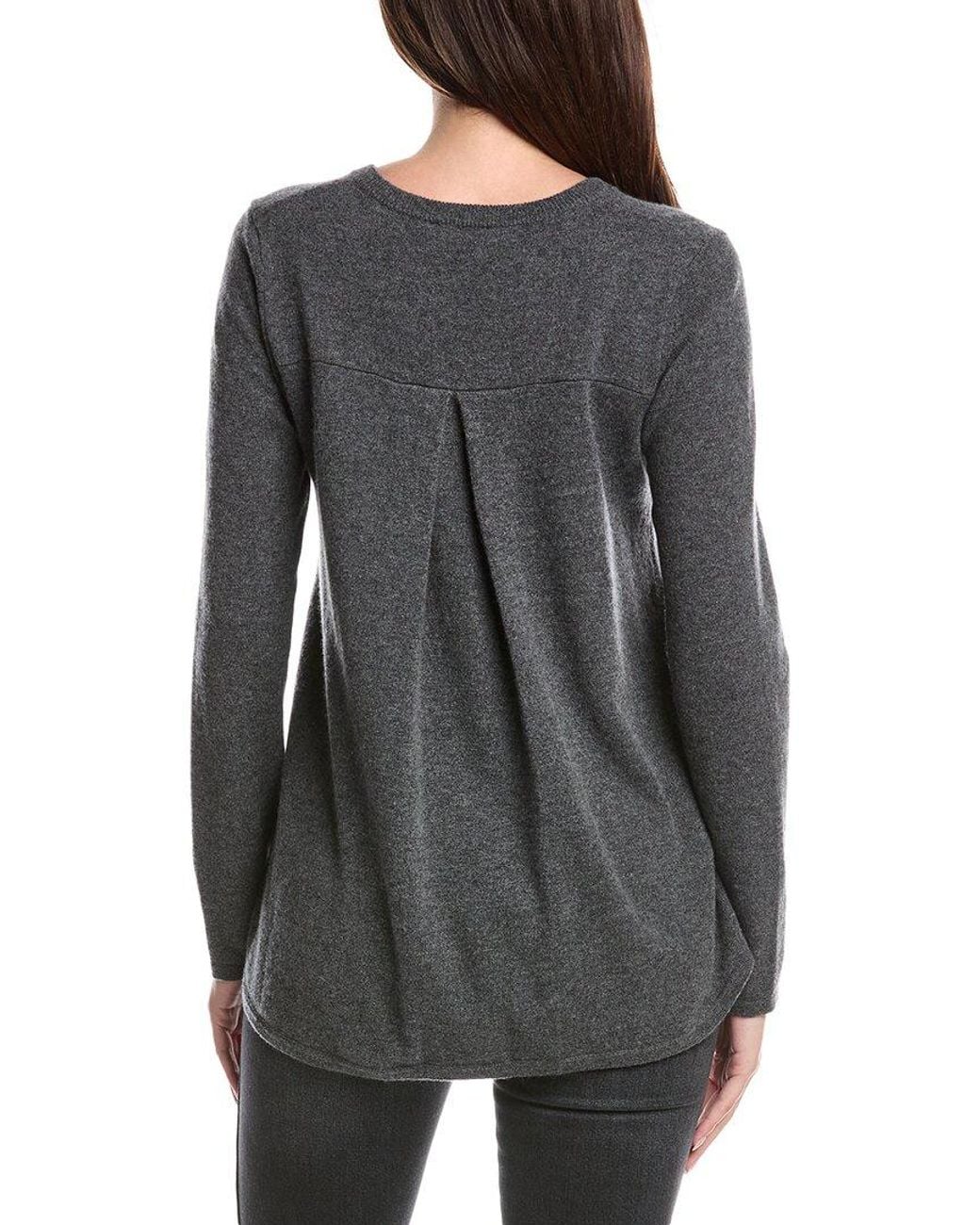 Forte Gray Pleat Back 1/4-Zip Cashmere Sweater