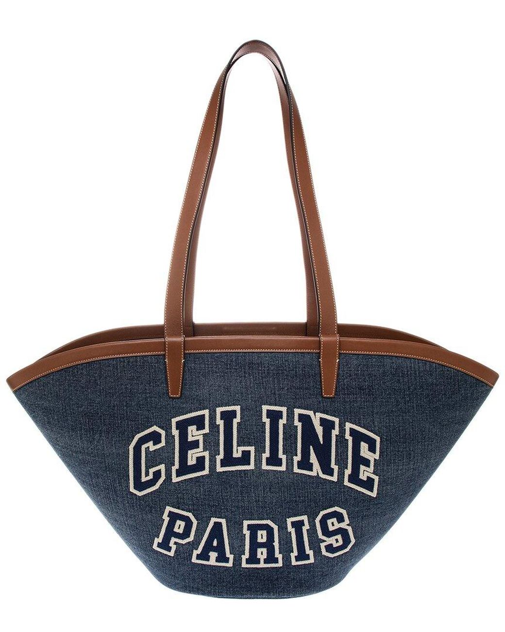 Celine Couffin Large Denim & Leather Tote in Blue | Lyst