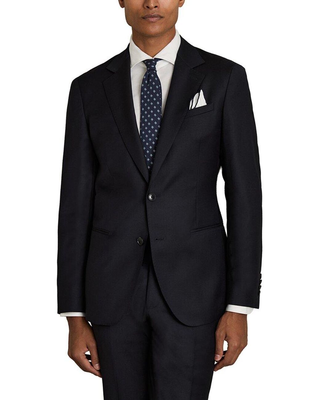 Reiss Blue Aspire Notch Plain Wool Formal Jacket for men