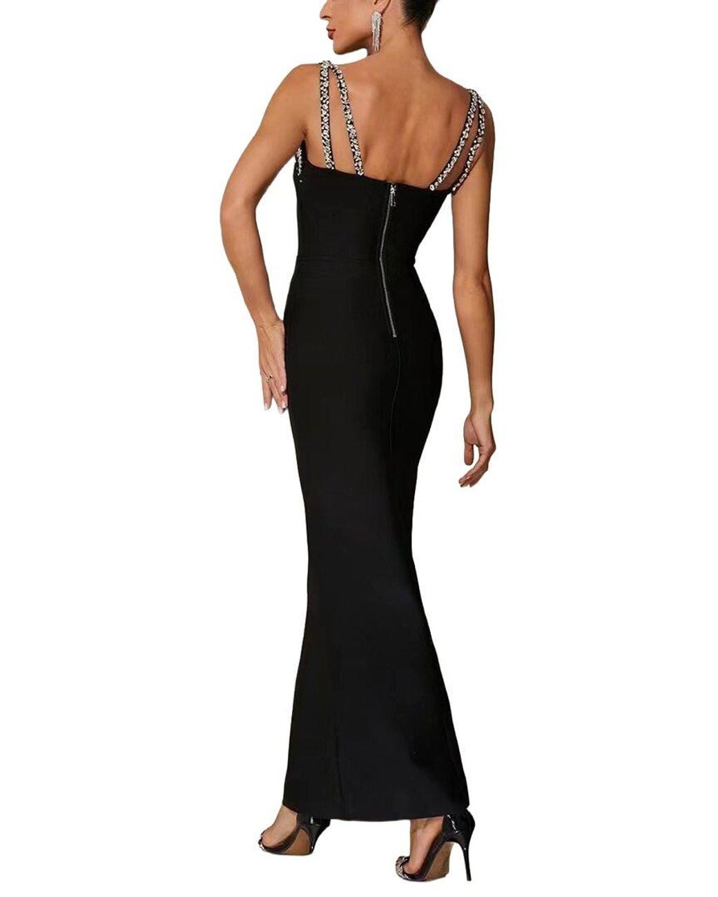Dilireba Black Sleeveless Embellished Maxi Dress