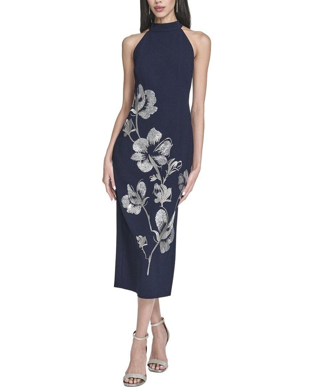 Vince Camuto Blue Printed Sleeveless Midi Dress