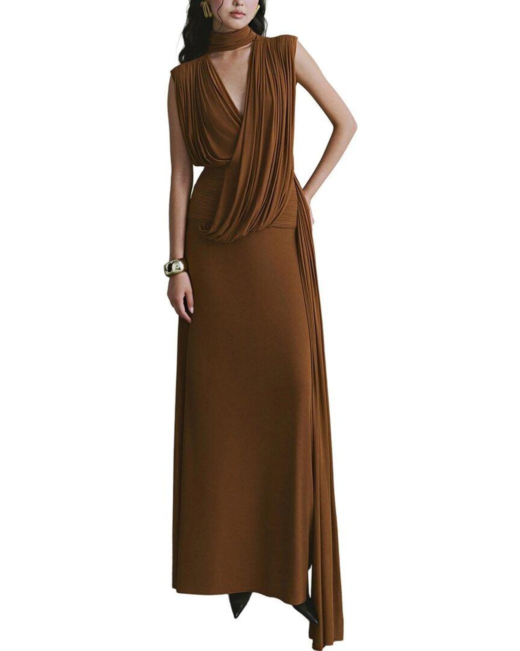 Alma King Brown Solid Maxi Dress