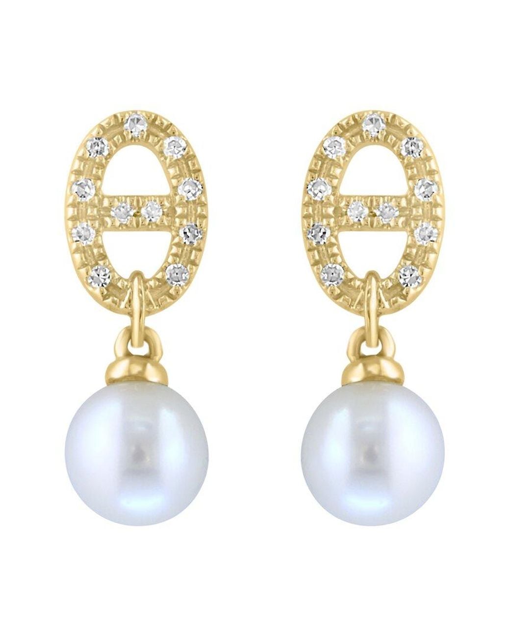 Effy Fine Jewelry Metallic 14K 0.06 Ct. Tw. Diamond & 5Mm Pearl Earrings
