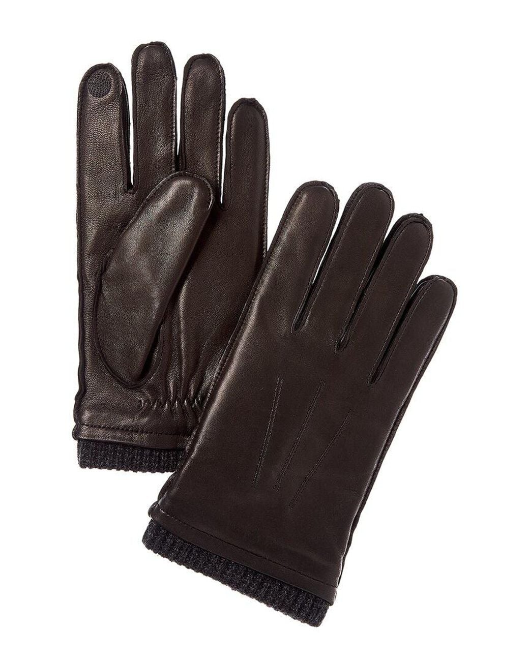 Hickey Freeman Black Marled Rib Cashmere & Leather Gloves for men