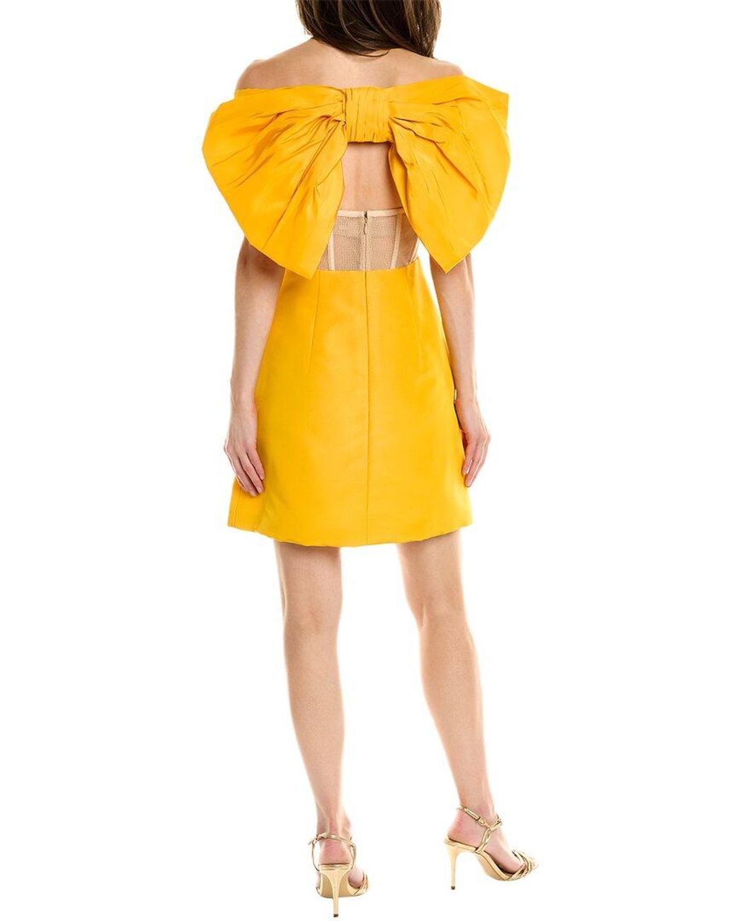 Carolina Herrera Yellow Off-The-Shoulder Silk Mini Dress