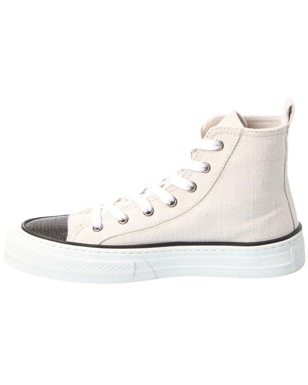 Brunello Cucinelli White Canvas High-Top Sneaker