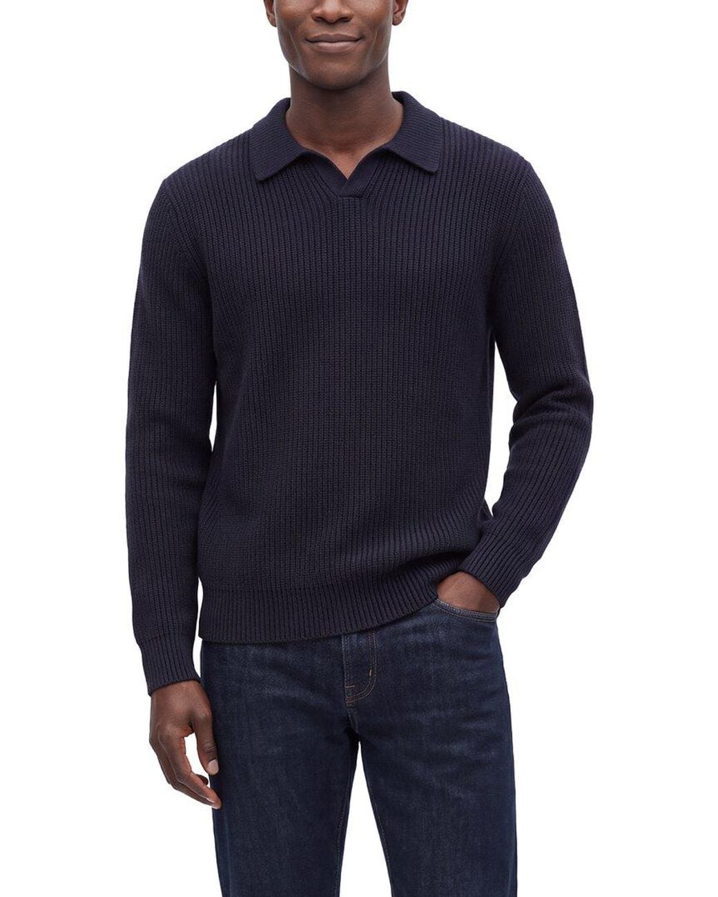 N.Peal Cashmere Blue Clapham Rib 100% Cashmere Polo Sweater for men