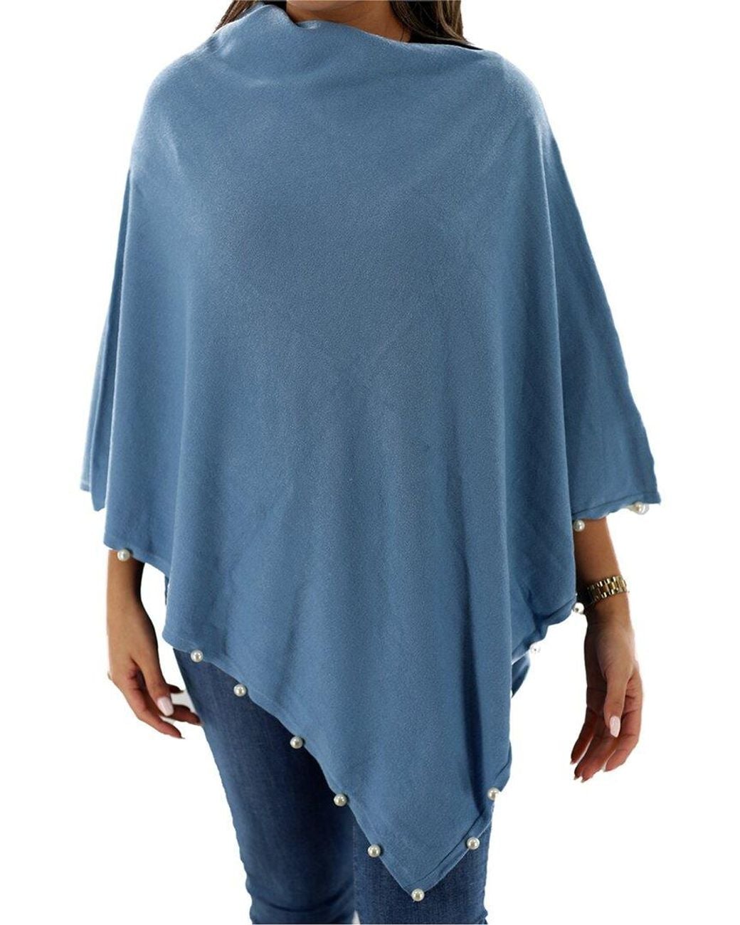 La Fiorentina Blue Pearl Trim Detail Poncho