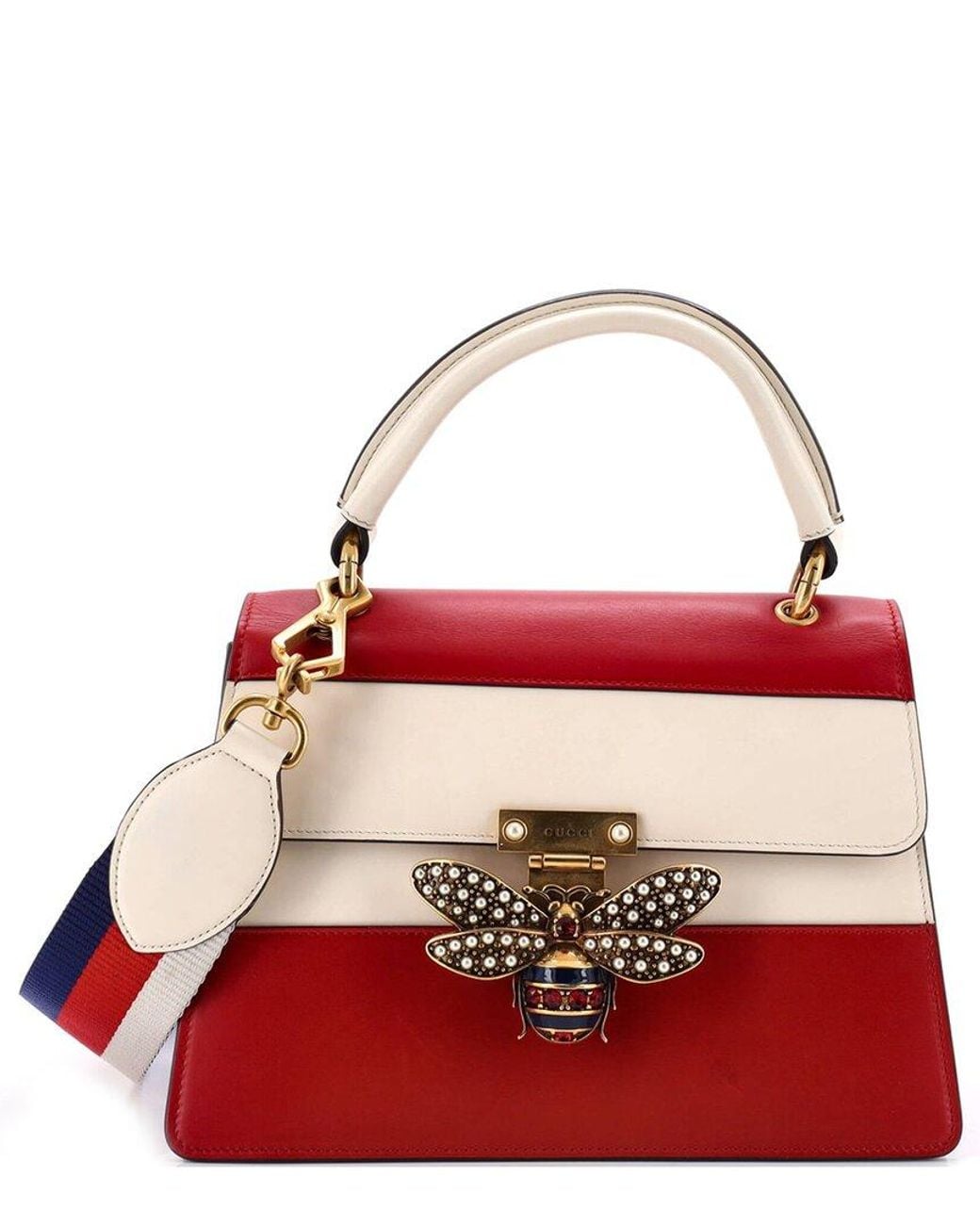 Gucci Red Leather Queen Margaret Top Handle Bag Colorblock Small (Authentic Pre-Loved)